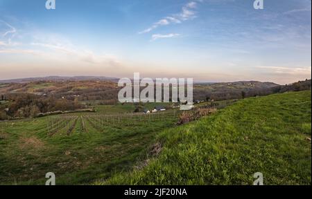 Vue panoramique sur les vignobles et la vallée de la Vézère Banque D'Images