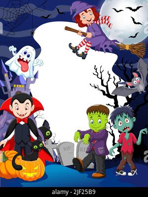 Groupe d'enfants portant des costumes d'halloween le soir d'halloween Illustration de Vecteur