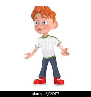 Caricature petit garçon Teen personnage Mascot sur fond blanc. 3D rendu Banque D'Images