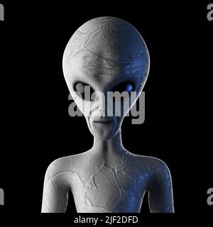 Portrait d'Alien humanoïde gris effrayant sur fond noir. 3D rendu Banque D'Images