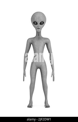 Alien humanoïde gris effrayant sur fond blanc. 3D rendu Banque D'Images