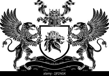 Crest Lion Griffin ou Griffon Coat of Arms Shield Illustration de Vecteur