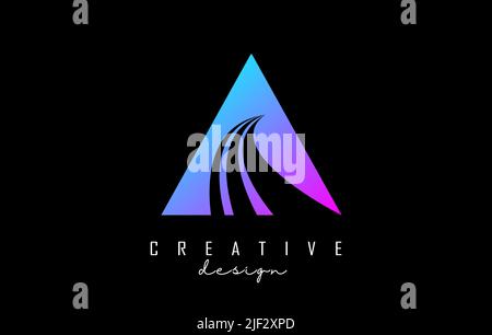 Lettre colorée Un logo avec lignes de pointe et design de route. Lettre A à motif géométrique. Illustration vectorielle avec lettre et coupes créatives a Illustration de Vecteur