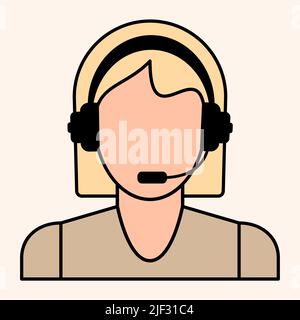 Avatar de l'icône d'opérateur femme du centre d'appels. Illustration du vecteur plat Illustration de Vecteur