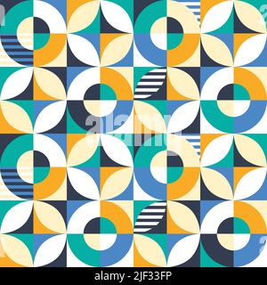 Motif vectoriel sans couture inspiré de Bauhaus avec formes rondes géométriques, décoration moderne abstraite parfaite pour le papier peint ou le textile, imprimé en tissu Illustration de Vecteur