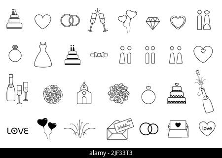 Jeu d'icônes de mariage moderne pour applications Web et mobiles. Illustration vectorielle de style Illustration de Vecteur