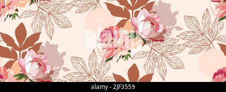 Pivoine fleurs et plantes de fond. Motif sans couture dans le style provençal. Illustrations vectorielles. Illustration vectorielle Illustration de Vecteur