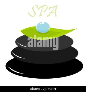 Spa encore vie. Goutte d'eau sur la feuille et la pile de pierres zen Illustration de Vecteur