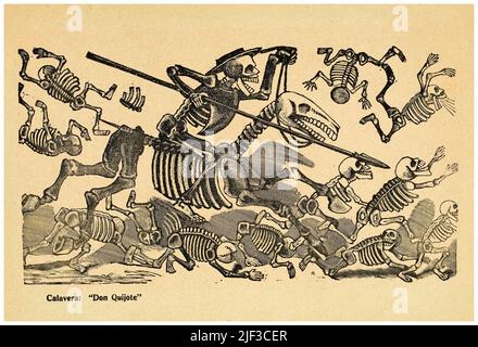José Guadalupe Posada, le squelette de Don Quichotte, gravure et gravure, 1910-1913 (imprimé en 1943) Banque D'Images