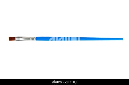 Pinceau fin bleu isolé sur fond blanc, vue de dessus Banque D'Images