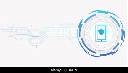 Image du réseau de connexions et du smartphone avec écran sur fond blanc Banque D'Images