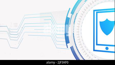 Image du réseau de connexions et du smartphone avec écran sur fond blanc Banque D'Images