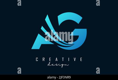 Logo Creative Blue Letter AG a G avec lignes de pointe et design de concept de route. Lettres à motif géométrique. Illustration vectorielle avec lettre et créati Illustration de Vecteur