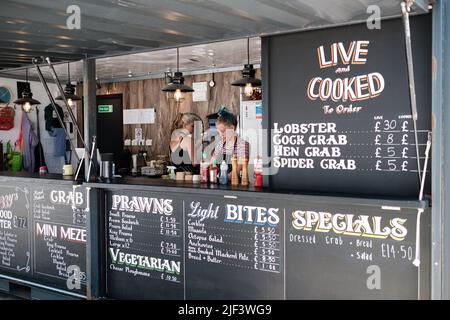 DaN Dan le homard, port de Porthleven, Cornouailles Banque D'Images