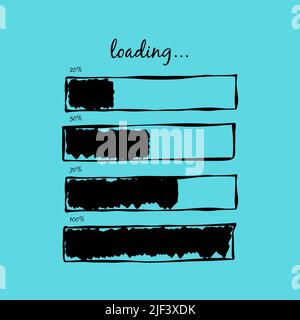 Barre de chargement Doodle. Vitesse de progression de l'élément de conception. État d'achèvement. Illustration d'esquisse vectorielle Illustration de Vecteur