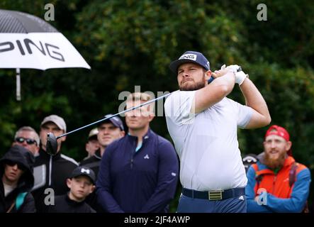 Le Tyrrell Hatton, en Angleterre, est à l'origine du 9th trous lors de la journée Pro-Am de l'Horizon Irish Open 2022 au Mount Juliet Estate, Thomastown, Co Kilkenny. Date de la photo: Mercredi 29 juin 2022. Banque D'Images