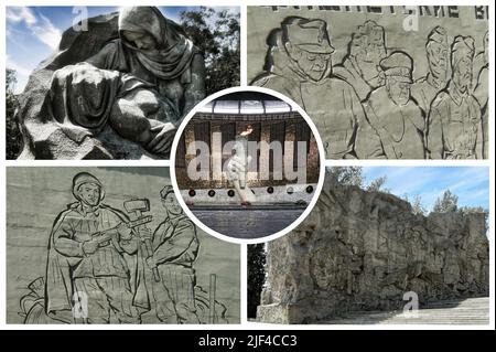 Mamaev Kurgan est une colline qui abrite un mémorial pour célébrer la bataille de Stalingrad célèbre pour la statue, 85 mètres de haut calledLes appels de la mère patrie Banque D'Images