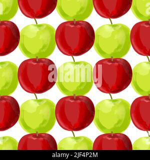 Motif sans couture avec les pommes rouges et vertes de l'illustration sur fond blanc Illustration de Vecteur