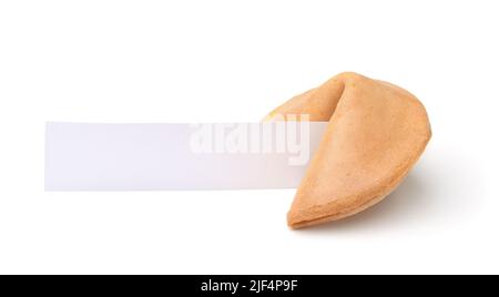 Biscuits fortune avec un morceau de papier vierge isolé sur blanc Banque D'Images