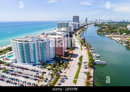 Miami Beach Florida, vue aérienne du dessus, Collins Avenue Indian Creek Imperial House condominium bâtiment, Alexander Oceanfront Resort, à Banque D'Images