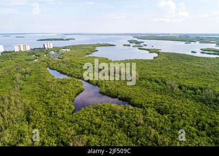 Fort ft. Myers Florida, marécages Punta Rassa Cove Golfe du Mexique rivière Caloosahatchee, vue aérienne depuis le dessus, paysage naturel Banque D'Images