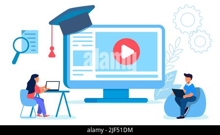 Formation professionnelle webinaire cours d'affaires en ligne Présentation formation Tutoriel vidéo Illustration vectorielle plate composition marché analysi Illustration de Vecteur