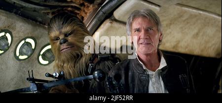 CHEWBACCA,MAYHEW,FORD, STAR WARS: ÉPISODE VII - LA FORCE S'ÉVEILLE, 2015 Banque D'Images