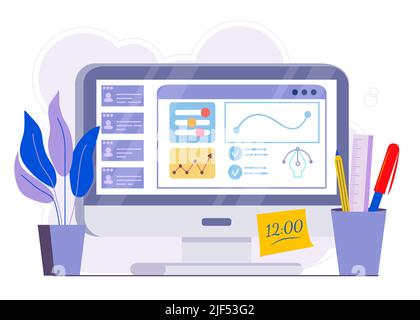 Formation professionnelle webinaire cours d'affaires en ligne Présentation formation Tutoriel vidéo Illustration vectorielle plate composition marché analysi Illustration de Vecteur