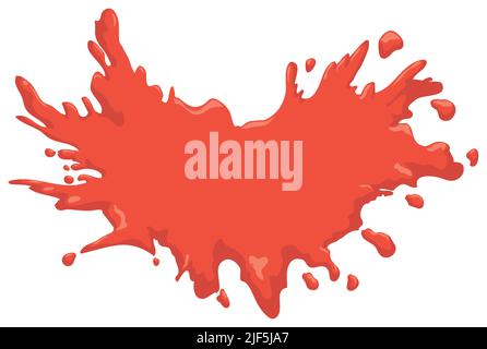 Éclaboussures de liquide rouge comme du ketchup, de la peinture au jus ou du sang dans un style de dessin animé sur fond blanc. Illustration de Vecteur
