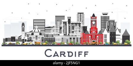 Cardiff Wales City Skyline avec bâtiments couleur isolés sur blanc. Illustration vectorielle. Cardiff UK Cityscape avec des sites touristiques. Illustration de Vecteur