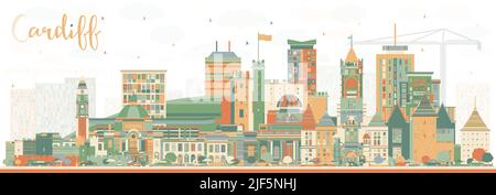 Cardiff Wales City Skyline avec bâtiments couleur. Illustration vectorielle. Cardiff UK Cityscape avec des sites touristiques. Illustration de Vecteur