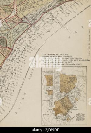 CARTE DES SUBVENTIONS ET DES FERMES ORIGINALES du livre The iconographie of Manhattan Island, 1498-1909 compilé à partir de sources originales et illustré par des reproductions photo-intaglio de cartes, plans, vues et documents importants dans des collections publiques et privées - Volume 6 Banque D'Images