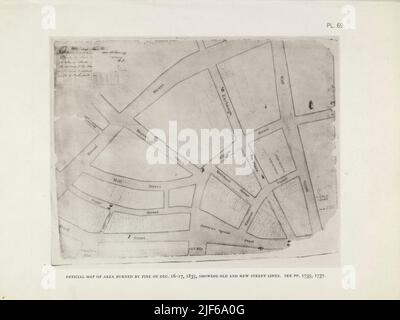 CARTE OFFICIELLE DE LA ZONE BRÛLÉE PAR LE FEU DE DEC. 16-17, 1835, MONTRANT LES ANCIENNES ET NOUVELLES LIGNES DE RUE; COMPILÉ PAR JOSEPH F. BRIDGES, ARPENTEUR-GÉOMÈTRE; DATÉ DE JAN. 5, 1836. Tiré du livre The iconography of Manhattan Island, 1498-1909 compilé à partir de sources originales et illustré par des reproductions photo-intaglio de cartes, plans, vues et documents importants dans des collections publiques et privées - Volume 5 par Stokes, I. N. Phelps (Isaac Newton Phelps), 1867-1944 Banque D'Images