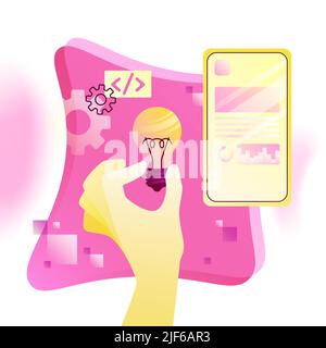 Illustration de développement d'applications rose. Eléments détaillés sur fond blanc. Illustration vectorielle Illustration de Vecteur