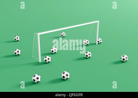 Courts de football abstraits aux couleurs pastel avec ballon de football et poteau de but, composition minimaliste. 3d rendu Banque D'Images