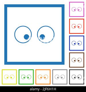 Les yeux de regarder les icônes de couleur plate dans des cadres carrés sur fond blanc Illustration de Vecteur
