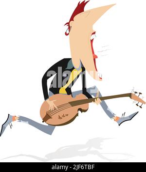 Joueur de guitare de saut. Le guitariste joue de la musique et chante avec la grande inspiration Illustration de Vecteur