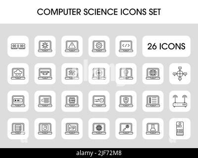 Jeu d'icônes Black Line Art Computer Science Sqaure. Illustration de Vecteur