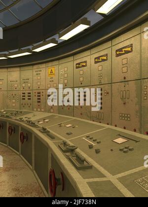 3D-illustration de la salle de contrôle d'une centrale électrique Banque D'Images