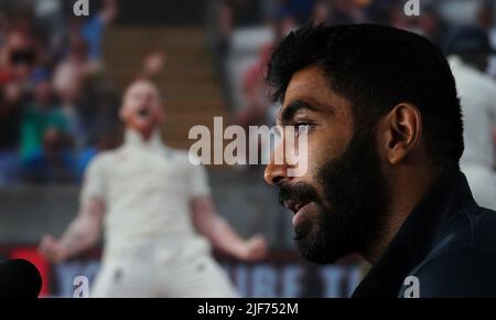 Le Jasenit Bumrah de l'Inde parle aux médias lors d'une conférence de presse au stade Edgbaston, à Birmingham. Date de la photo: Jeudi 30 juin 2022. Banque D'Images