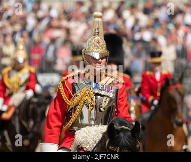 Horse Guards Parade, Londres, Royaume-Uni. 2 juin 2022. Trooping The Color, la parade d’anniversaire de la Reine, qui a eu lieu en année du Jubilé de platine. Banque D'Images