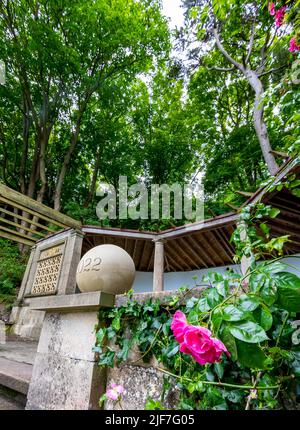 Caché en bas dans la falaise de craie les jardins italiens. Un jardin isolé situé dans un amphithéâtre boisé Banque D'Images