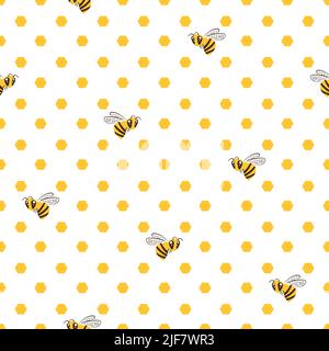 Motif miel sans couture avec abeille et nid d'abeille. Imprimé à pois vectoriels Illustration de Vecteur