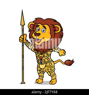 lion portant une armure et tenant un motif vectoriel de lance Illustration de Vecteur