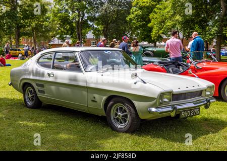 1969 Ford Capri ‘RHO 271G’ exposé au Scramble de juin qui a eu lieu au Bicester Heritage Centre le 19th juin 2022 Banque D'Images