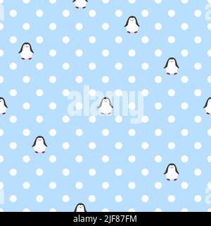 Motif à pois sans couture avec jolis petits pingouins. Imprimé bébé. Illustration de Vecteur