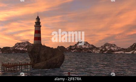 3d illustration d'un mystérieux lighhouse dans la mer Banque D'Images