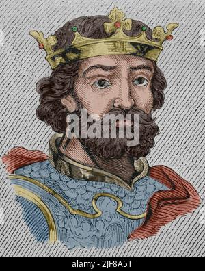 Aurelius des Asturies (c. 740-774). Roi des Asturies (768-774). Portrait. Gravure. Coloration ultérieure. Las Glorias Nacionales. Volume II, édition Madrid-Barcelone, 1853. Banque D'Images