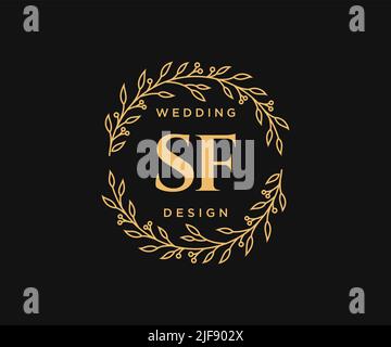 SF initiales lettre mariage monogramme collection de logos, dessin à la main moderne minimaliste et modèles floraux pour cartes d'invitation, Save the Date, élégant Illustration de Vecteur