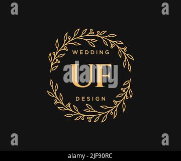Lettre initiale de la FU Collection de logos de mariage monogramme, dessin à la main moderne minimaliste et modèles floraux pour cartes d'invitation, Enregistrer la date, élégant Illustration de Vecteur